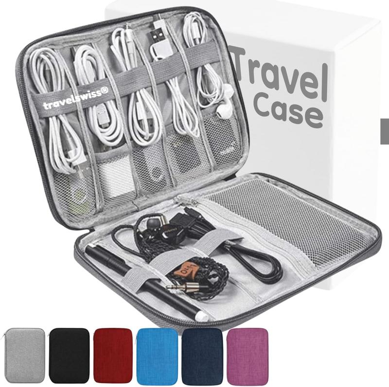 Travel Case Carry Pouch  Accessories Organizer Portable  Double Layers All-in-One Storage Bag for Power  USB  Mouse Cords Charger Phone Earphone Flash Drive Grey