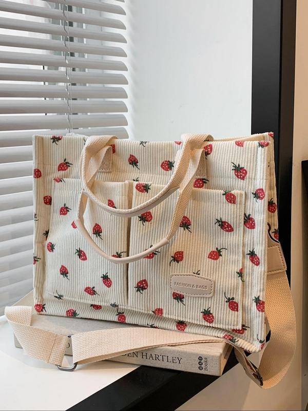 Women's Cute Cherry Pattern Tote Bag, Large Capacity Shoulder Bag for Daily Used, Casual Trendy Versatile High-quality Daily Commuting Bag, Girl Fashionable Shopping Bag