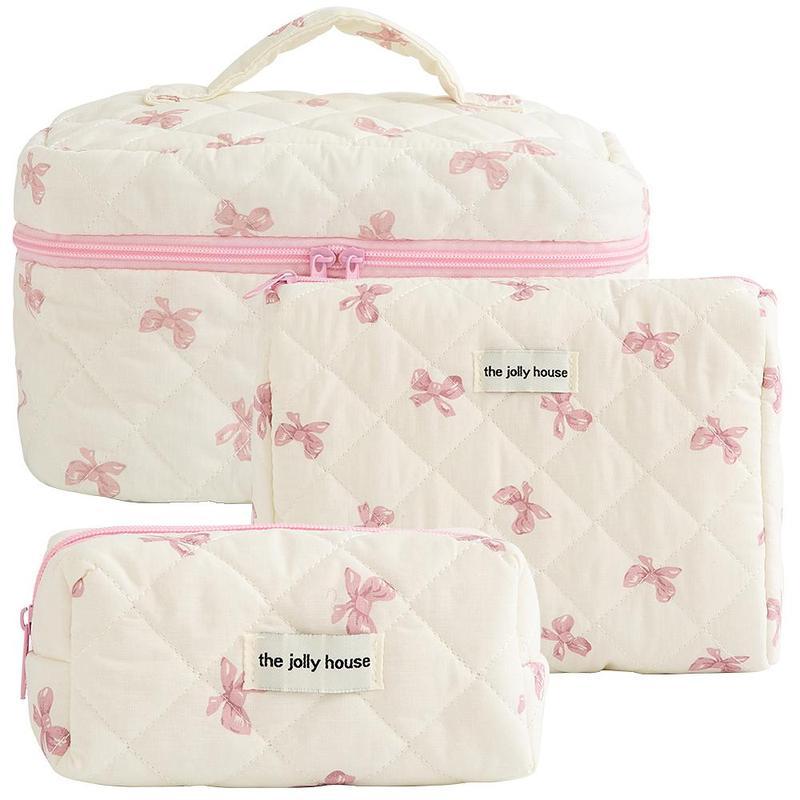 Floral Pattern Quilted Makeup Bag Set, 3 CountsTravel Cosmetic Bags, Portable Zipper MakeupOrganizer Pouches, for Skincare, Lotion, Cream,Lip Balm, Eyeliners, Makeup Tools, TravelEssentials, Back To School