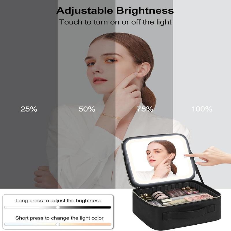 Portable Makeup Bag with LED Makeup Mirror, Large Capacity Cosmetic Storage Box with LED Light Mirror, Travel Makeup Bag for Christmas Gift, Makeup Organizer, Makeup Accessories, Mirror LED, Vanity Mirror