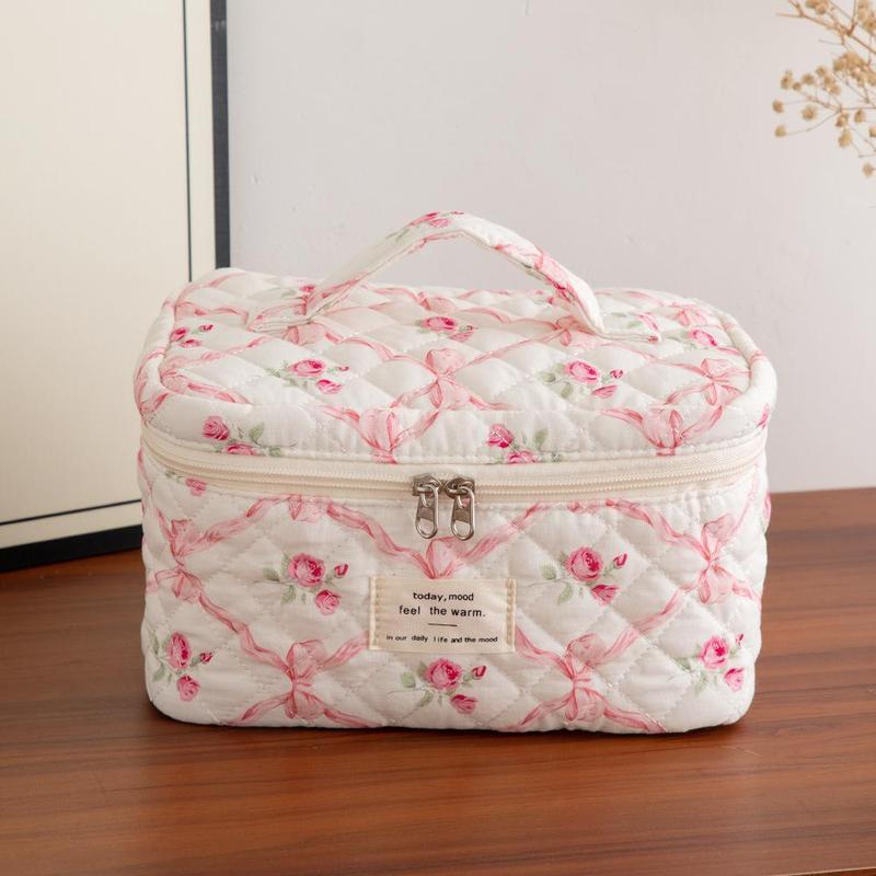 Floral Pattern Quilted Makeup Bag Set, 3 CountsTravel Cosmetic Bags, Portable Zipper MakeupOrganizer Pouches, for Skincare, Lotion, Cream,Lip Balm, Eyeliners, Makeup Tools, TravelEssentials, Back To School