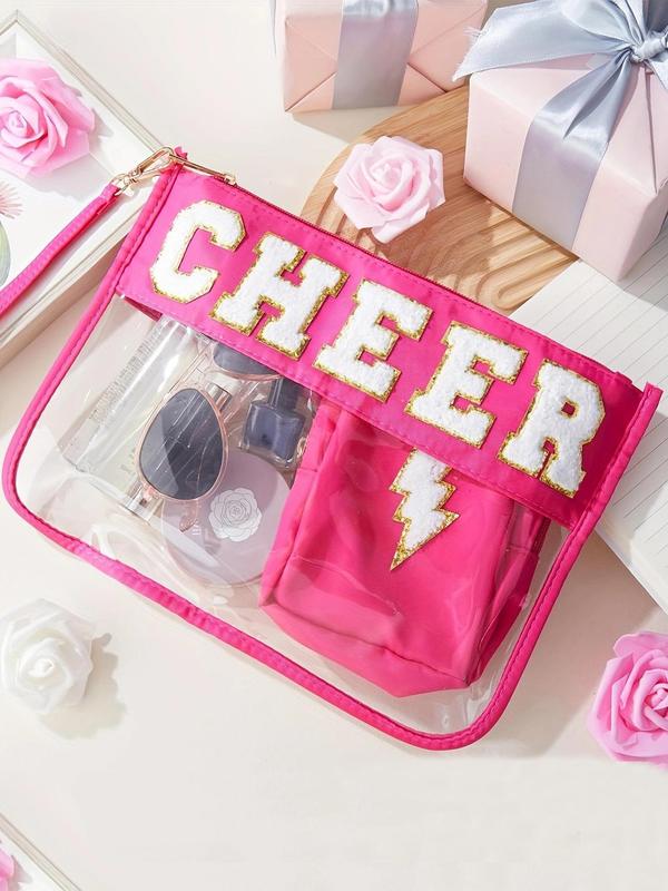 Cheer Letter Pattern Makeup Bag, Including Makeup Bag & Small Clutch Bag, Portable Travel Cosmetic Bag, Toiletry Storage Bag for Women & Girls