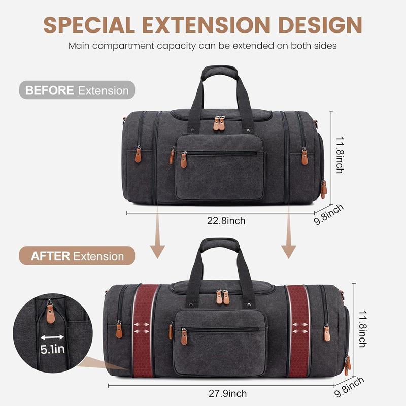 Duffle Bag for Men Canvas Travel Duffel Bag 43L Overnight Carry on Bag with Shoe Compartment Weekender Bag with Toiletry Bag for Airplanes