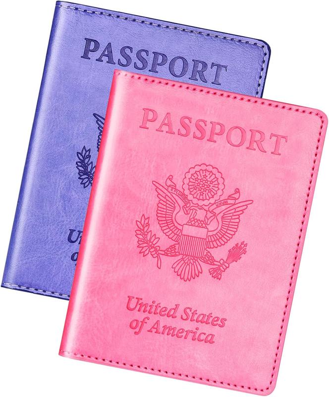 Passport Holder Cover Wallet Case for 2 Women Men Family, Passport Book Holders Covers Wallets Travel  Haves Cruise Ship  (pink & purple)