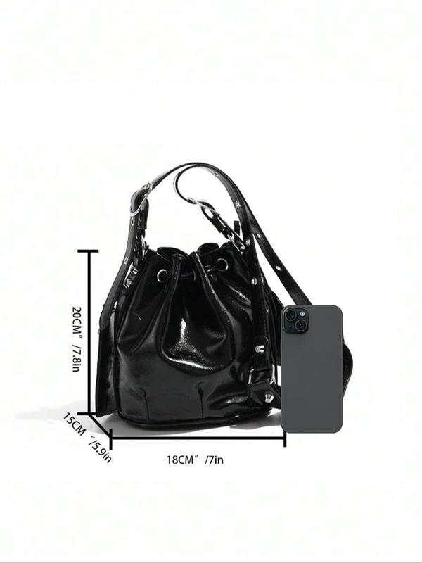 Women's Punk Style Rivet Design Crossbody Bag, Fashionable Buckle Decor Shoulder Bag for Daily Used, Casual Trendy Versatile High-quality Daily Commuting Bag Fall Outfits Fall Freshness