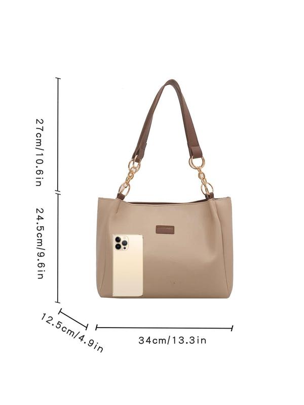 Women's Fashionable Solid Color Tote Bag, Large Capacity Patched Shoulder Bag for Daily Used, Casual Trendy Versatile High-quality Daily Commuting Bag, Girl Fashionable Bag