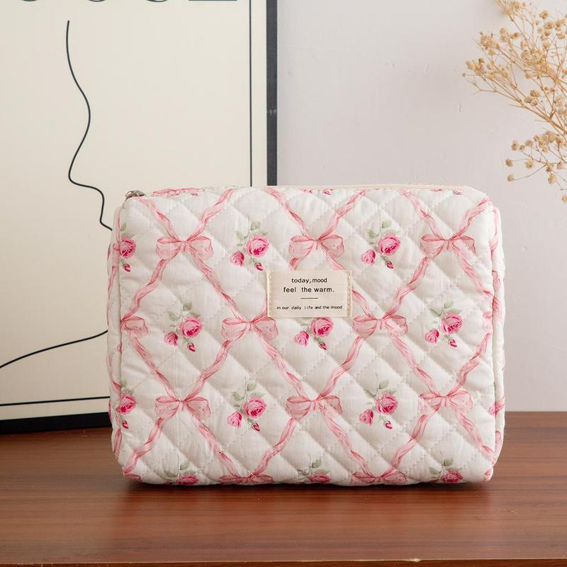 Floral Pattern Quilted Makeup Bag Set, 3 CountsTravel Cosmetic Bags, Portable Zipper MakeupOrganizer Pouches, for Skincare, Lotion, Cream,Lip Balm, Eyeliners, Makeup Tools, TravelEssentials, Back To School