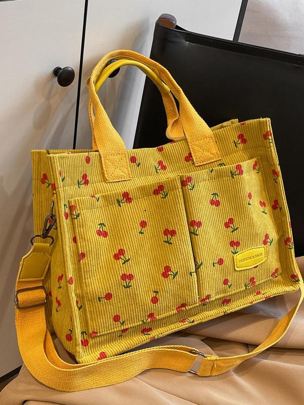 Women's Cute Cherry Pattern Tote Bag, Large Capacity Shoulder Bag for Daily Used, Casual Trendy Versatile High-quality Daily Commuting Bag, Girl Fashionable Shopping Bag