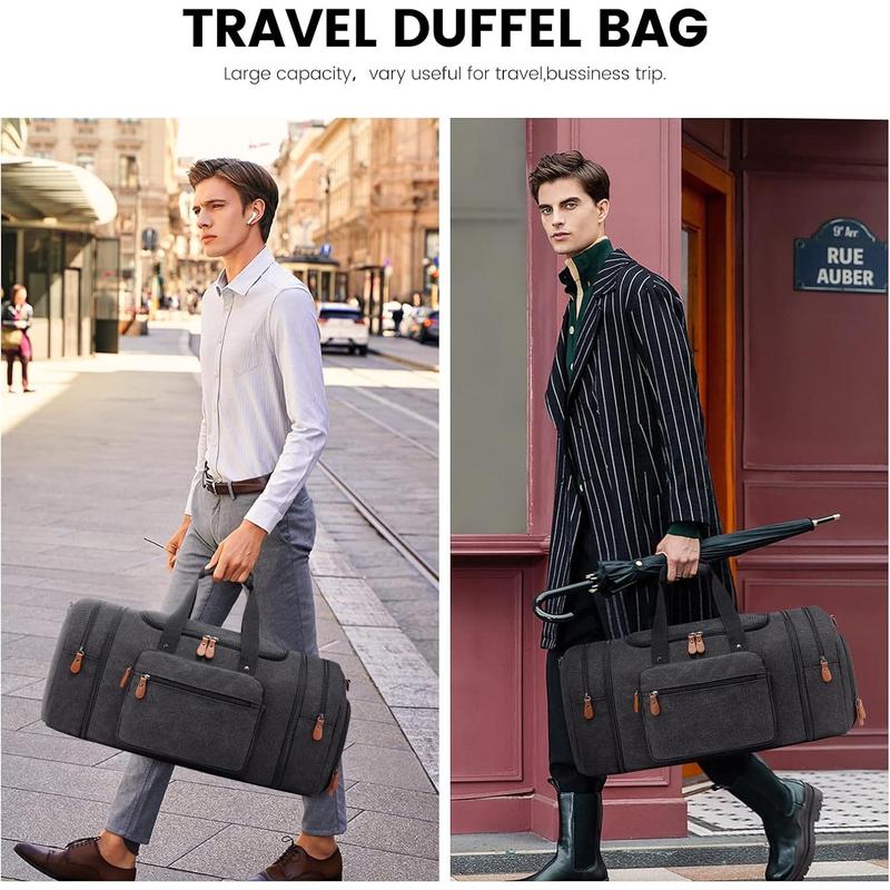 Duffle Bag for Men Canvas Travel Duffel Bag 43L Overnight Carry on Bag with Shoe Compartment Weekender Bag with Toiletry Bag for Airplanes