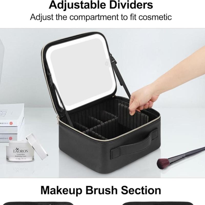 Portable Makeup Bag with LED Makeup Mirror, Large Capacity Cosmetic Storage Box with LED Light Mirror, Travel Makeup Bag for Christmas Gift, Makeup Organizer, Makeup Accessories, Mirror LED, Vanity Mirror