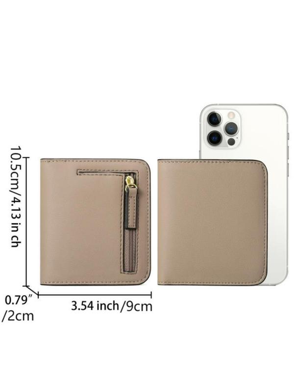 Women's Simple Plain Zipper Short Wallet, Casual Multi Card Slot Pu Leather Card Holder, Rfid Anti-theft Travel Bifold Wallet