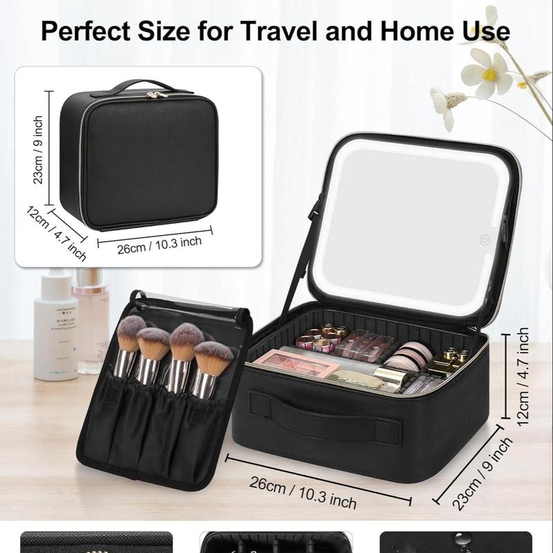 Portable Makeup Bag with LED Makeup Mirror, Large Capacity Cosmetic Storage Box with LED Light Mirror, Travel Makeup Bag for Christmas Gift, Makeup Organizer, Makeup Accessories, Mirror LED, Vanity Mirror