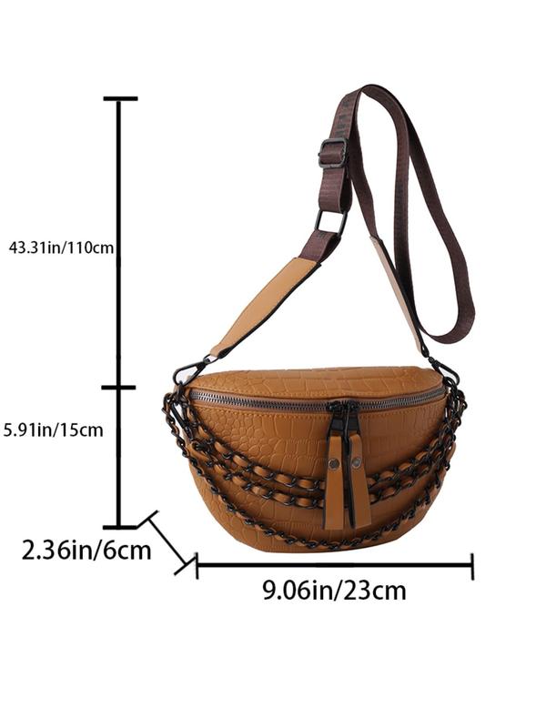 Women's Fashion Chain Decorated Crocodile Pattern Fanny Pack, Solid Color Chest Bag for Daily Used, New Trendy Matching Bum Bag for Party, Club