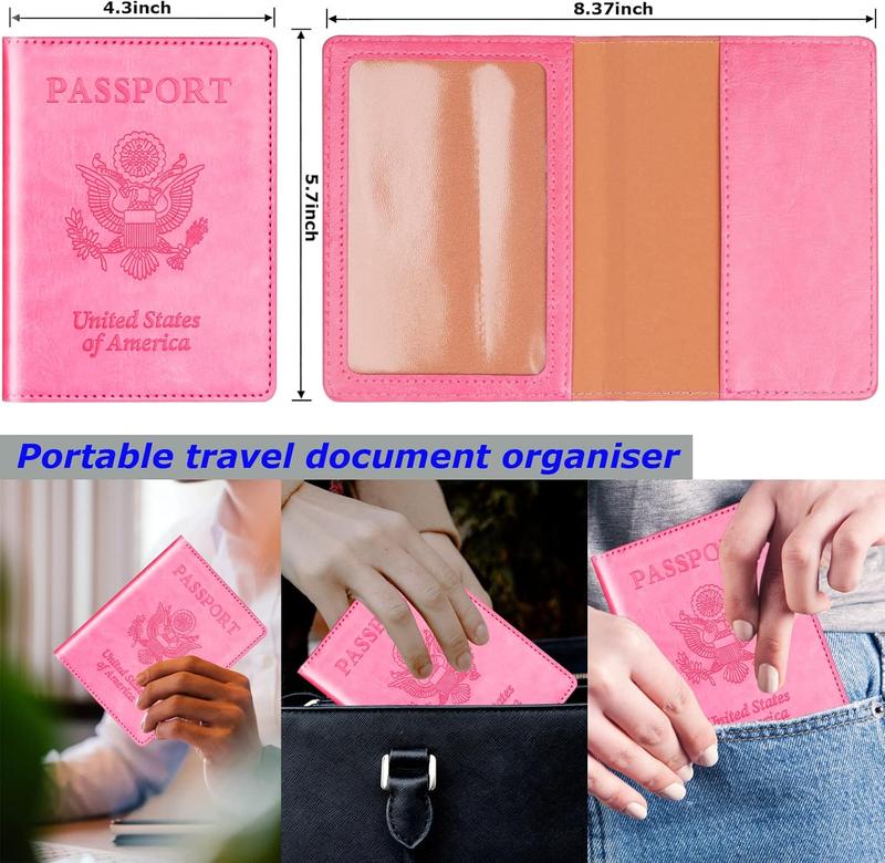 Passport Holder Cover Wallet Case for 2 Women Men Family, Passport Book Holders Covers Wallets Travel  Haves Cruise Ship  (pink & purple)