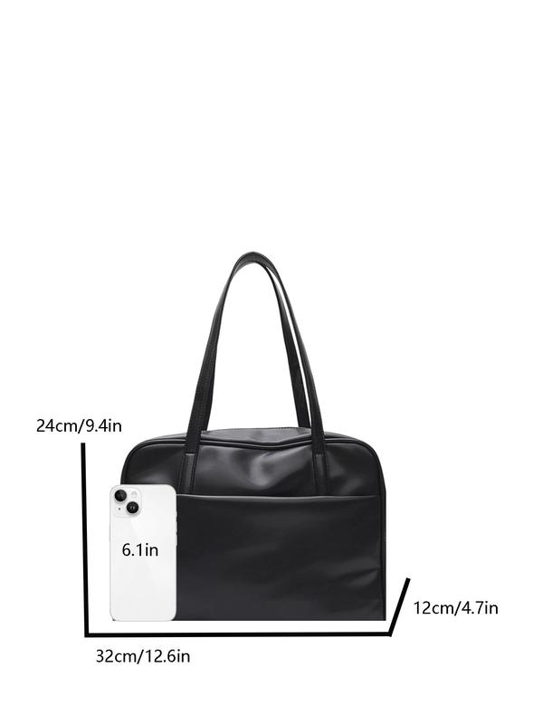 Women's Solid Color Tote Bag, Fashionable PU Leather Zipper Shoulder Bag for Daily Used, Casual Trendy Versatile High-quality Daily Commuting Bag