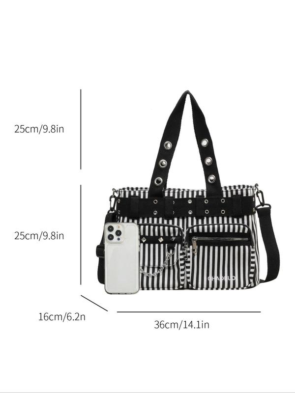 Women's Punk Style Letter Design Tote Bag, Fashionable Large Capacity Shoulder Bag for Daily, Casual  Versatile High-quality Daily Commuting Bag, Shopping Bag