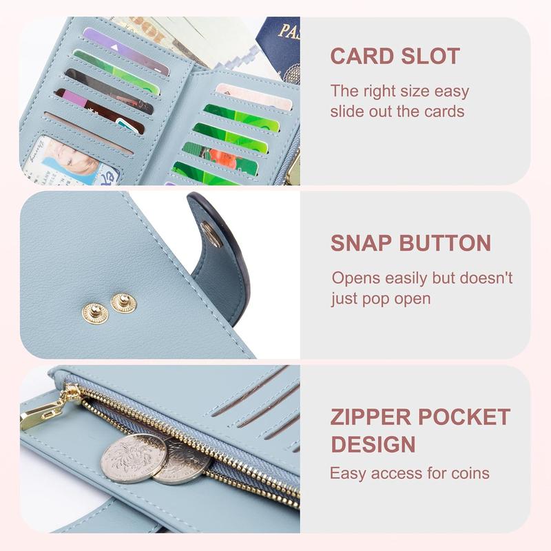 Womens Wallet RFID Blocking Leather Trifold Clutch Wallet Credit Card Holder Ladies Travel Wallet Purse with Pen Holder