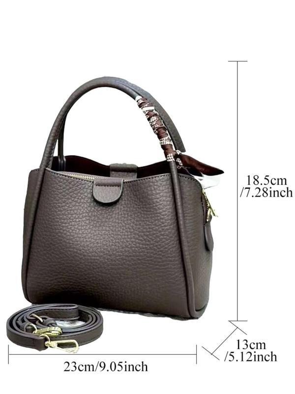 Women's Elegant Lychee Embossed Handbag, with Random Scarf Decor & Adjustable Bag Strap, Fashionable Bucket Bag for Daily Used, Casual Trendy Versatile High-quality Daily Commuting Bag