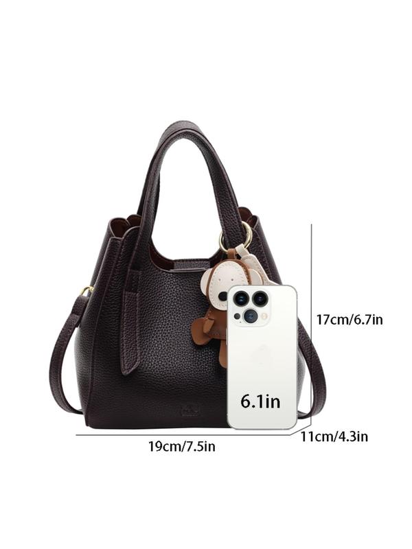 Women's Elegant Solid Color Bucket Bag, 2024 New Style Fashionable Shoulder Bag with Cute Charm, Casual Versatile High-end Commuting Bag