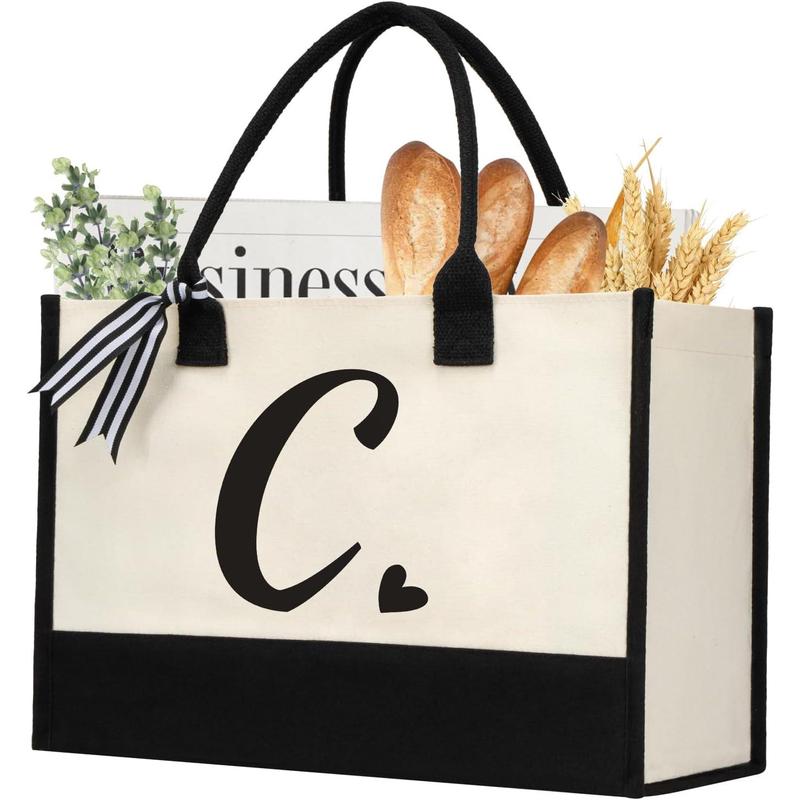 Initial Canvas Tote Bag, Personalized Beach Jute Bag Present for Women Holiday, Friends Birthday Gift, Beach, Wedding (Letter A)