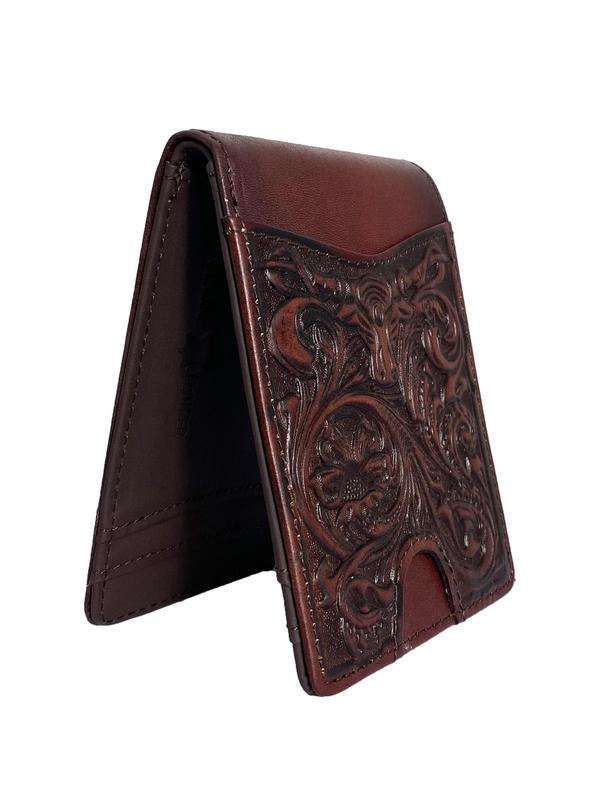 Men's Business Bifold Wallet, Vintage Plant & Cow & Ethnic Pattern Short Wallet, Multi Card Slot Card Holder with ID Windows