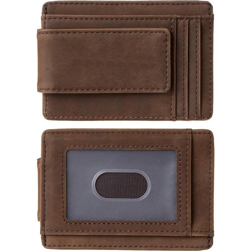 Genuine Leather Magnetic Front Pocket Money Clip Wallet RFID Blocking