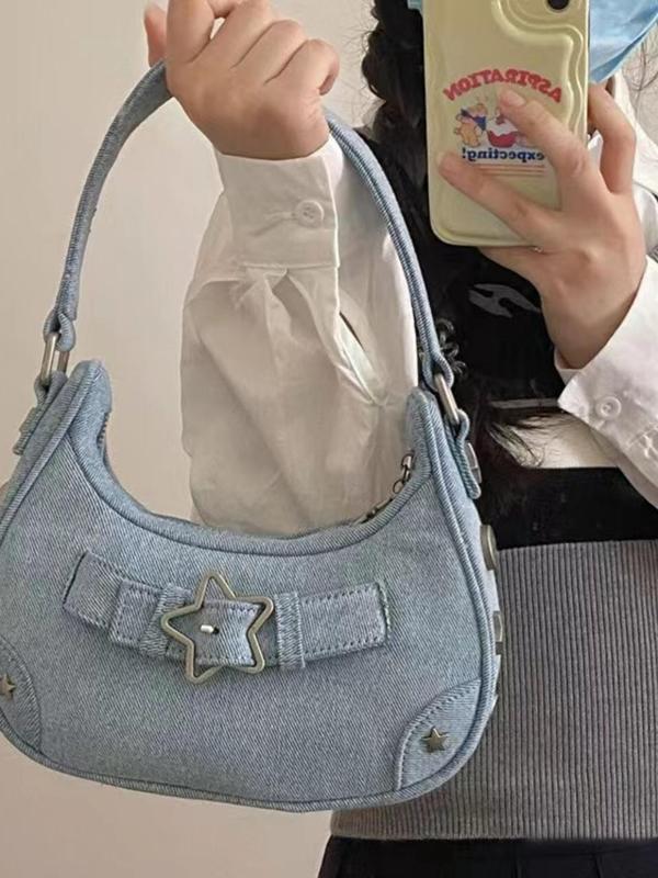 Women's Fashion Star Decorated PU Leather Shoulder Bag, Trendy Street Style Handbag for Daily Used, Zipper All-match Baguette Bag