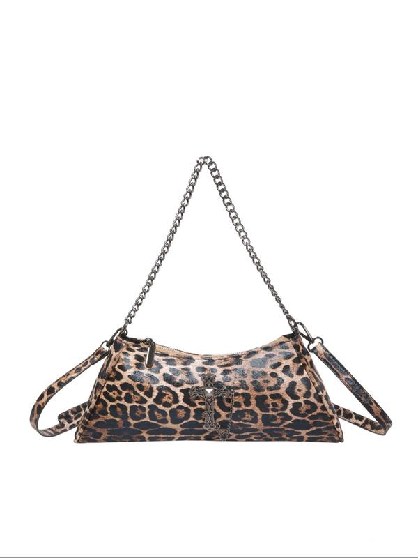 Women's Elegant Leopard Print Crossbody Bag, Fashionable Chain Strap Shoulder Bag for Daily Used, Casual Trendy Versatile High-quality Daily Commuting Bag