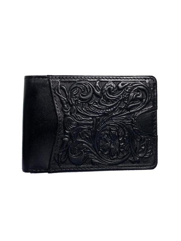 Men's Business Bifold Wallet, Vintage Plant & Cow & Ethnic Pattern Short Wallet, Multi Card Slot Card Holder with ID Windows