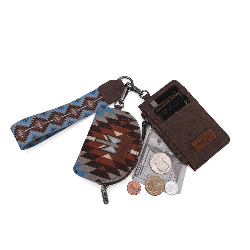 Wrangler Aztec Keychain Wristlet Wallets Western Dual Pouch Wristlet Credit Card Holder