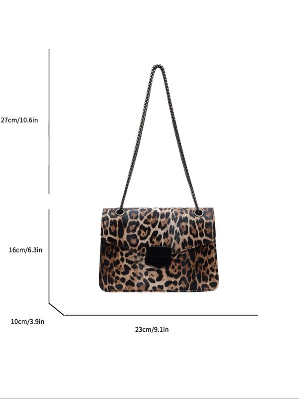 Fashion Leopard Pattern Shoulder Bag, Punk Style Chain Strap Crossbody Bag for Women, Casual Trendy Versatile Vintage Daily Commuting Bag