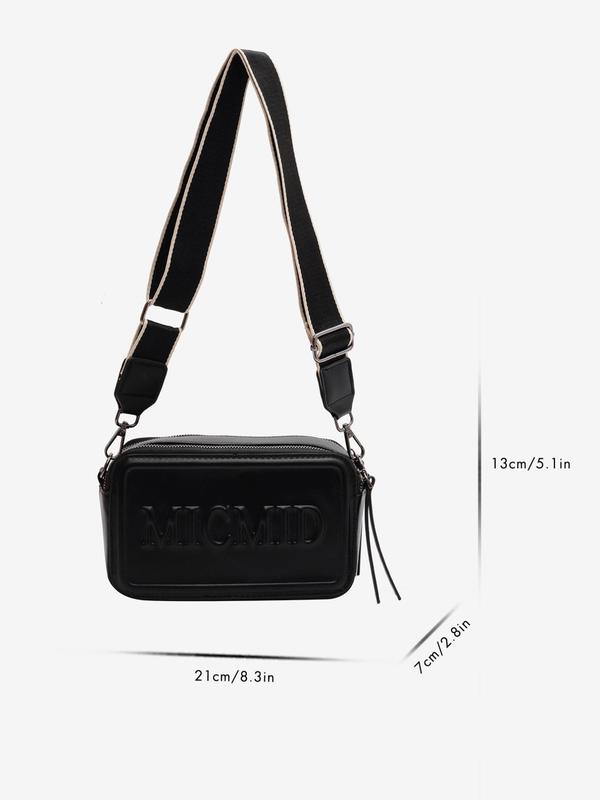 Women's Summer Elegant Letter Embossed Design Shoulder Bag, Trendy Double Zipper Small Square Bag with Adjustable Wide Shoulder Strap, Casual Pu Leather Crossbody Bag for Daily Use