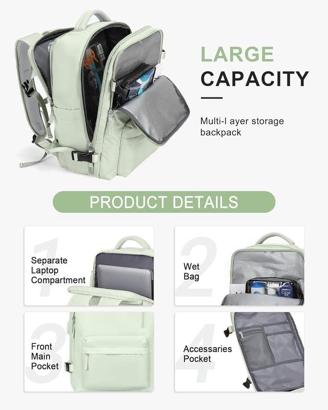 Large Travel Backpack Carry on Flight Approved Laptop Work Business Backpack for Women Men Mochila De Viaje, Mint Green