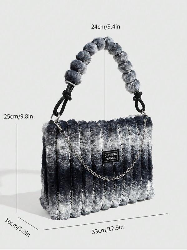 Women's Tie Dye Fluffy Plush Shoulder Bags with Chain Strap, 2024 Trendy Large Capacity Square Tote Bag, Female Underarm Bag for Party, Club, Vintage Stylish Commuter Bag