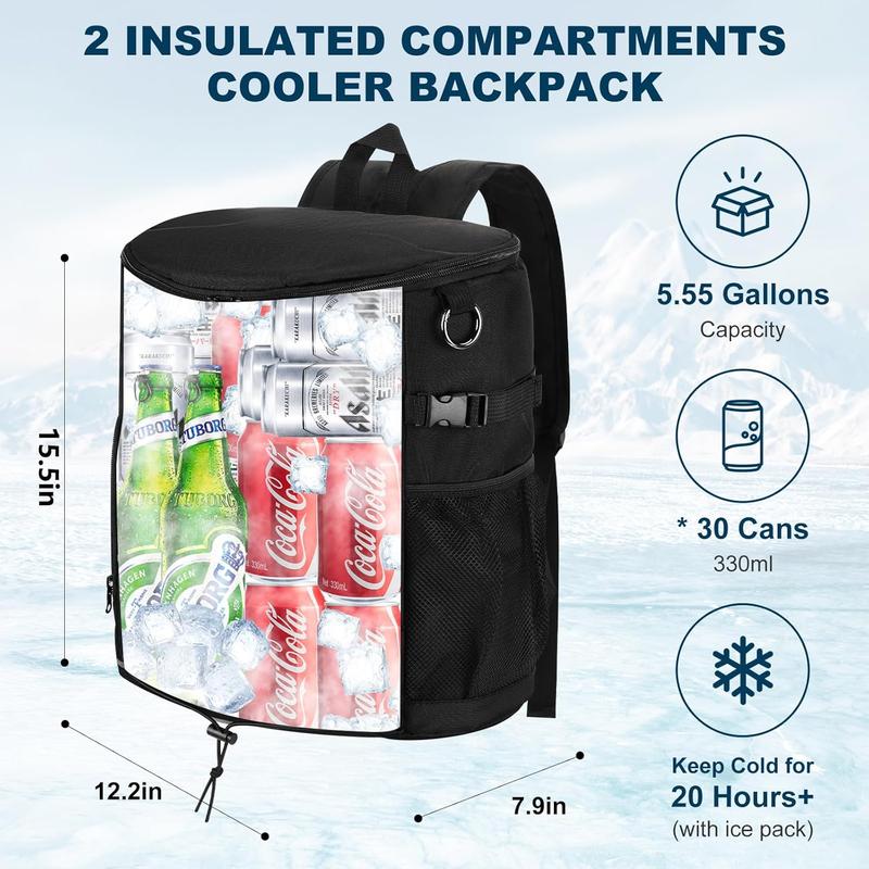 Cooler Backpack 30 Cans,Portable Backpack Coolers Insulated Leak Proof,Made with Water-Resistant 900D Oxford Lightweight Cooler Bag for 12h Hot Cold Retention