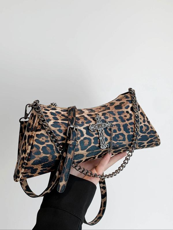 Women's Elegant Leopard Print Crossbody Bag, Fashionable Chain Strap Shoulder Bag for Daily Used, Casual Trendy Versatile High-quality Daily Commuting Bag