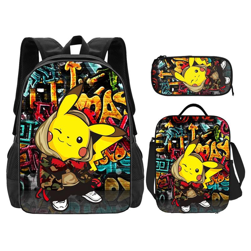 Pikachu 3-Piece Set Backpack with Adjustable Shoulder Straps Gift Unisex