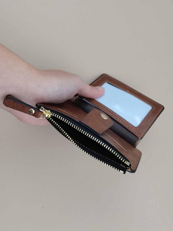 Women's Elegant Minimalist Zipper Short Wallet, Casual Trendy Vintage Card Holder, Fashionable Versatile Wallet for Daily Use As Gift for Women & Girls