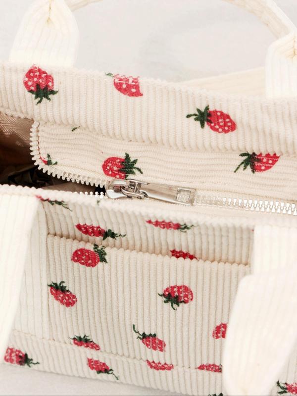 Women's Cute Strawberry Pattern Handbag for Summer, Fashionable Corduroy Crossbody Bag for Women & Girls, Casual Versatile Crossbody Bag for Daily Use