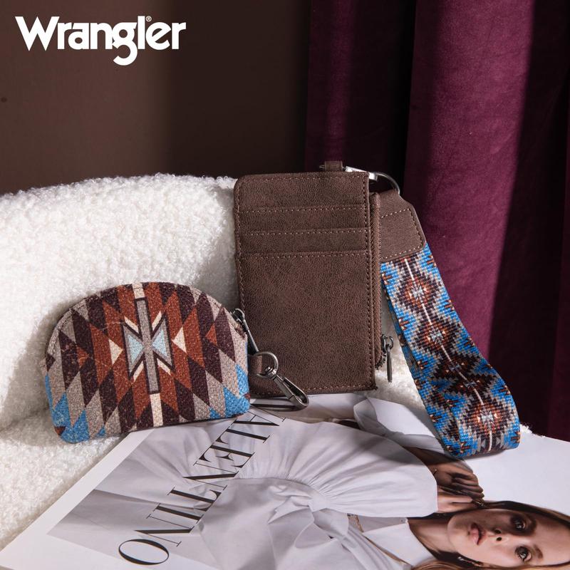 Wrangler Aztec Keychain Wristlet Wallets Western Dual Pouch Wristlet Credit Card Holder