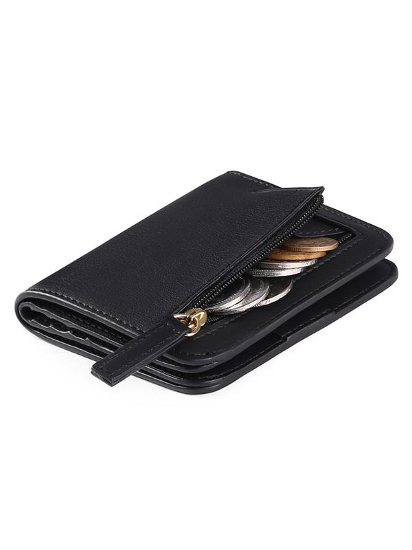 Women's Solid Color Zipper Short Wallet, Fashionable PU Leather Coin Purse, Casual Versatile Card Holder for Daily Used