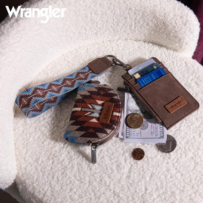 Wrangler Aztec Keychain Wristlet Wallets Western Dual Pouch Wristlet Credit Card Holder