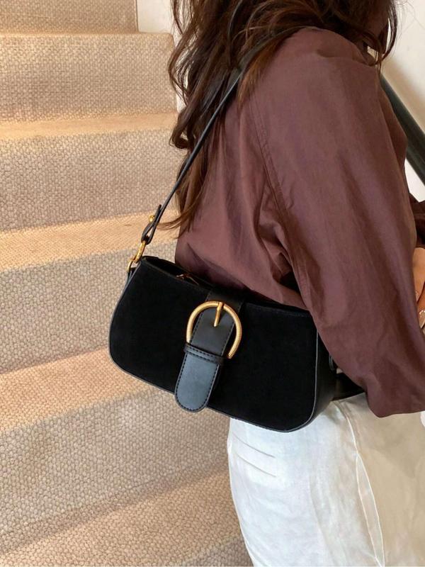 Women's Retro Solid Color Suede & PU Crossbody Bag, Fashionable Shoulder Bag for Daily Used, Casual Trendy Versatile High-quality Daily Commuting Bag