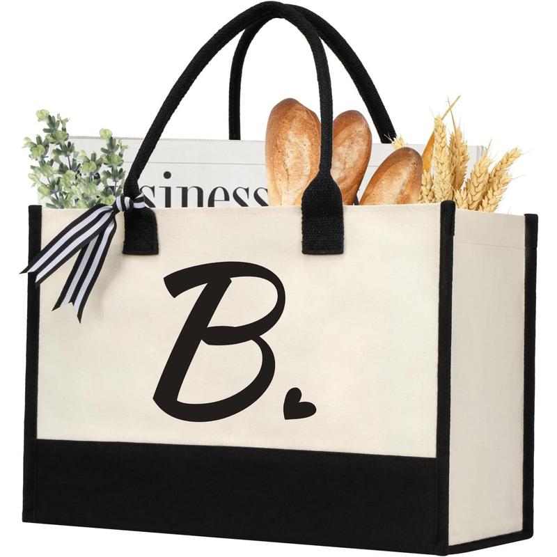 Initial Canvas Tote Bag, Personalized Beach Jute Bag Present for Women Holiday, Friends Birthday Gift, Beach, Wedding (Letter A)