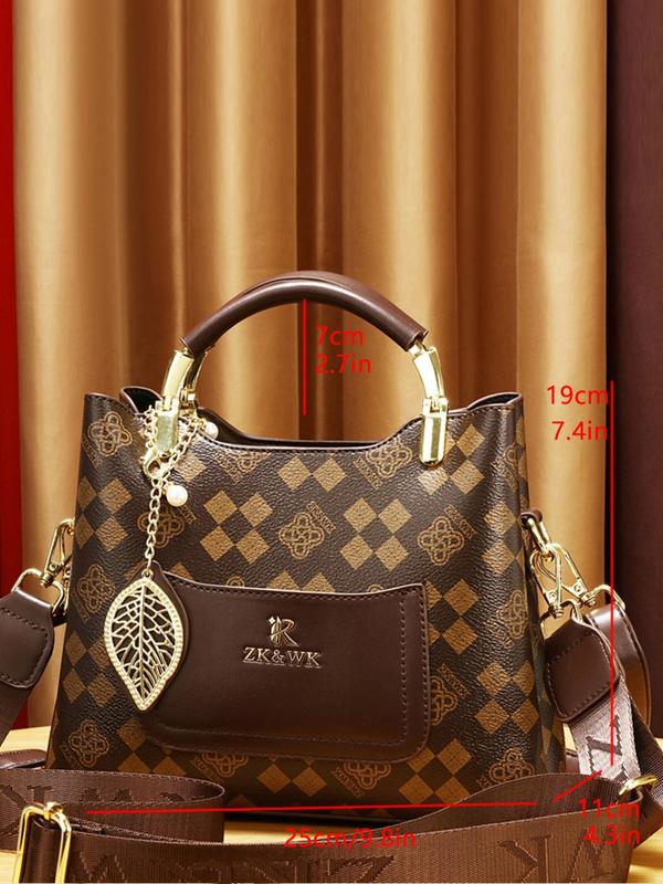 Women's Elegant Geometric Pattern Handbag & Wallet & Clutch Bag, Fashionable Pu Leather Bag Set for Work & Daily Used, Casual Trendy Versatile All-match Commuting Bag Set