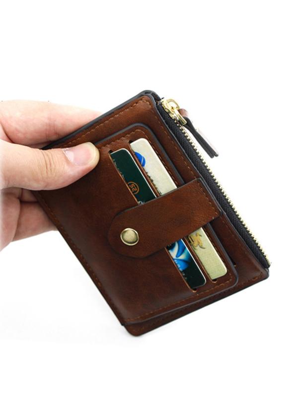 Women's Elegant Minimalist Zipper Short Wallet, Casual Trendy Vintage Card Holder, Fashionable Versatile Wallet for Daily Use As Gift for Women & Girls