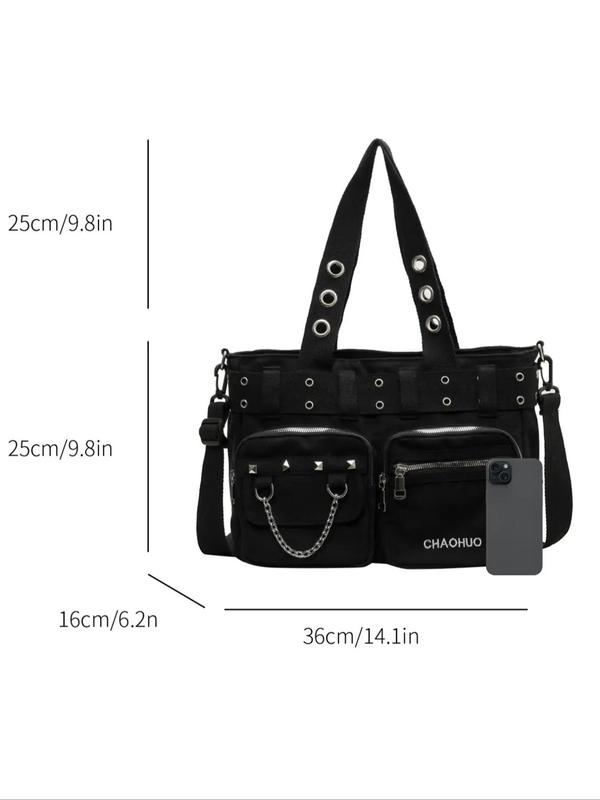 Women's Punk Style Letter Design Tote Bag, Fashionable Large Capacity Shoulder Bag for Daily, Casual  Versatile High-quality Daily Commuting Bag, Shopping Bag