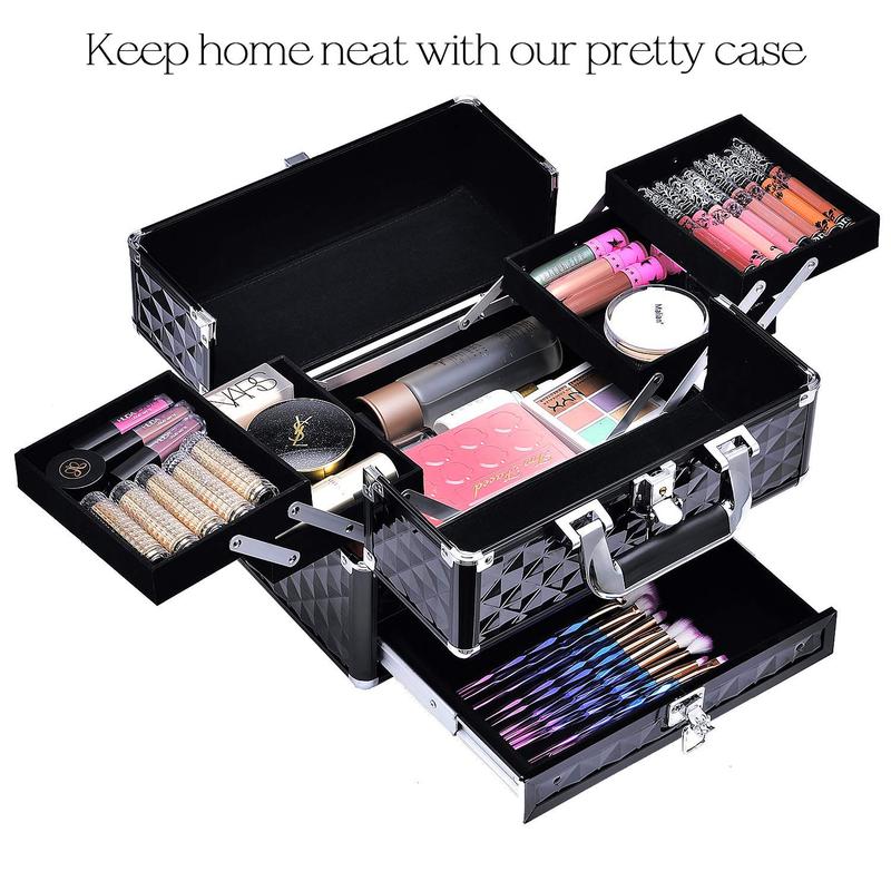 Joligrace Professional Makeup Train Case Travel Cosmetic Case Organizer Portable Box with Drawer and Locks