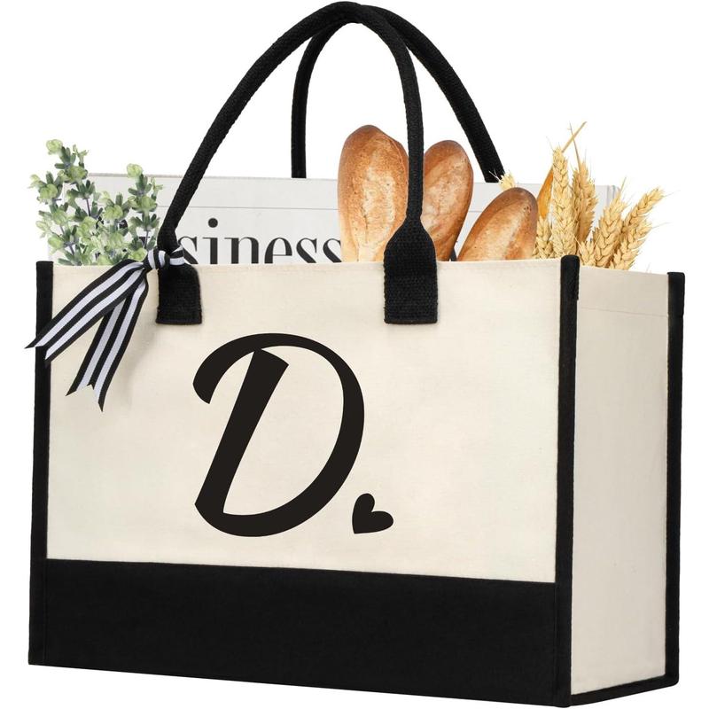 Initial Canvas Tote Bag, Personalized Beach Jute Bag Present for Women Holiday, Friends Birthday Gift, Beach, Wedding (Letter A)