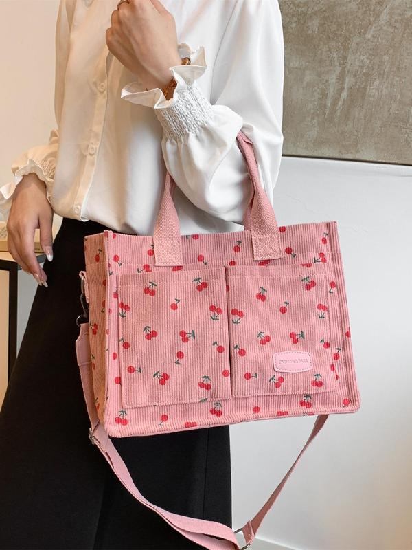 Cherry Pattern Tote Bag, Fashionable Multi-pocket Shoulder Bag for Women, Casual Trendy Versatile High-quality Daily Commuting Bag, Girl Fashionable Shopping Bag